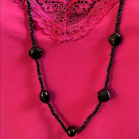 Necklace long patterns of black beads varied size - Picture 3 of 10